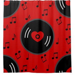 music notes vinyl record heart red shower curtain