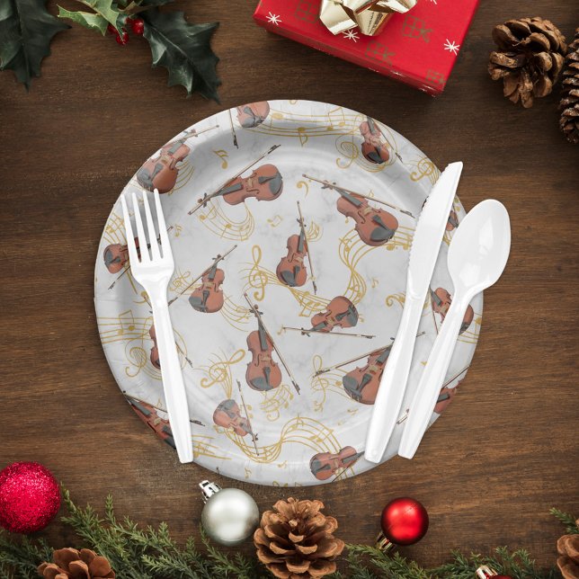 Music Notes Violin Christmas Holiday Paper Plate (Creator Uploaded)