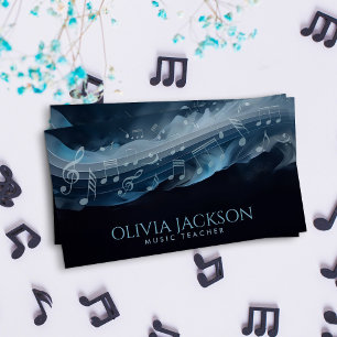 Music Notes Watercolor Flow - Dreamy Blue Business Card
