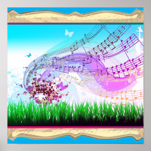 Music Notes With Butterflies Poster