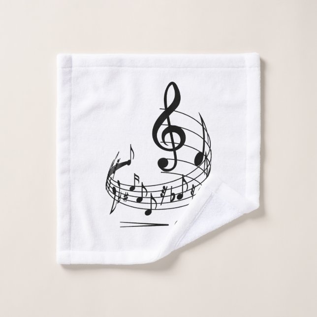 Music notes with treble clef on staff bath towel set (Wash Cloth)