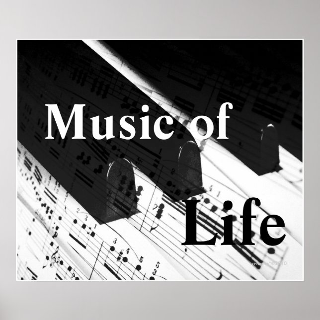 Music of Life: Piano Keys & Notes B&W Print (Front)