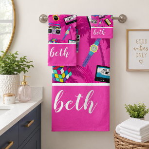 Music of the 80s bath towel set