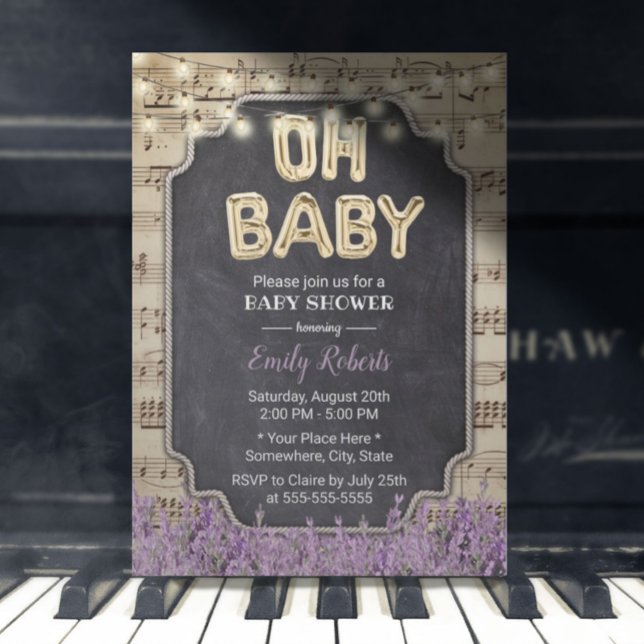 Music Oh Baby Shower Rustic Lavender Floral Invitation (Creator Uploaded)