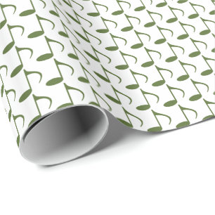 Music Olive Green Eighth Notes on White Wrapping Paper