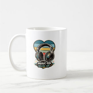 Music On World Off Vintage Headphones Design Coffee Mug