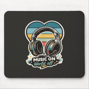 Music On World Off Vintage Headphones Design Mouse Pad
