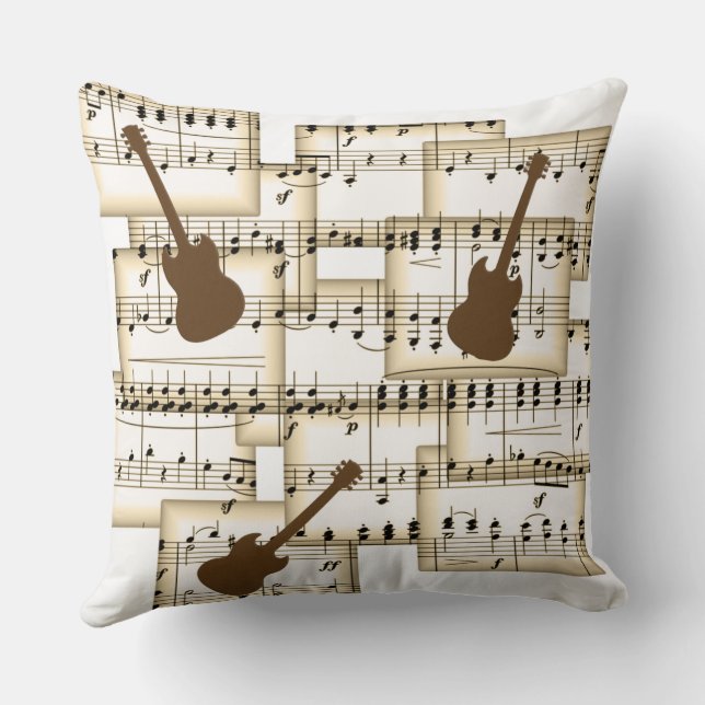 music paper guitars background throw pillow (Back)