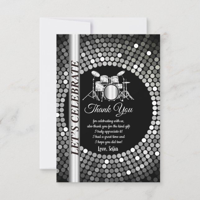 music party, drum set adult, thank you card (Front)