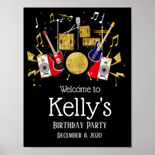 music party drum set rock star welcome sign