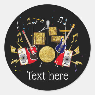 music party guitar drum set musical classic round sticker