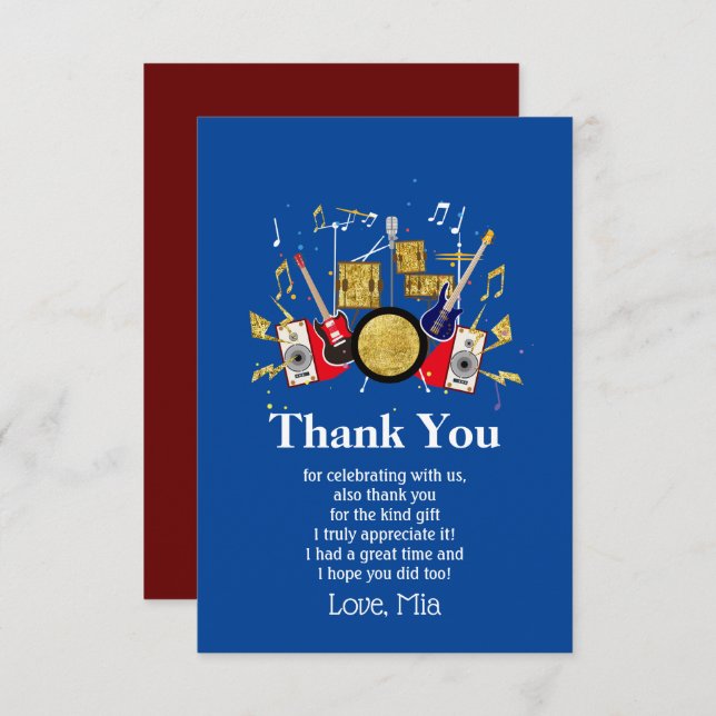 music party guitar drum set musical thank you card (Front/Back)