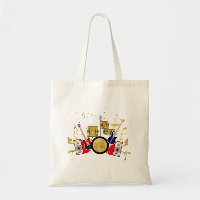 music party guitar drum set musical tote bag (Front)