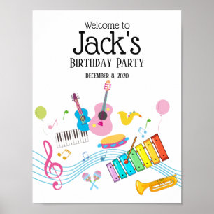 music party guitar drum set musical, welcome sign