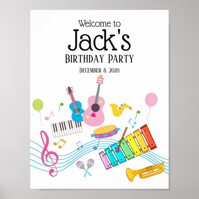 music party guitar drum set musical, welcome sign (Front)