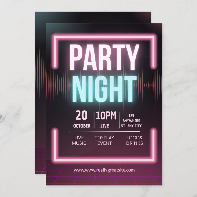 Music Party Invitation, Party Night Flyer Invitation (Front/Back)