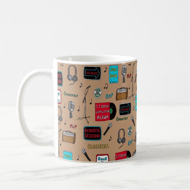 Music Pattern, Acoustic Session, Rock n Roll, Indi Coffee Mug (Left)