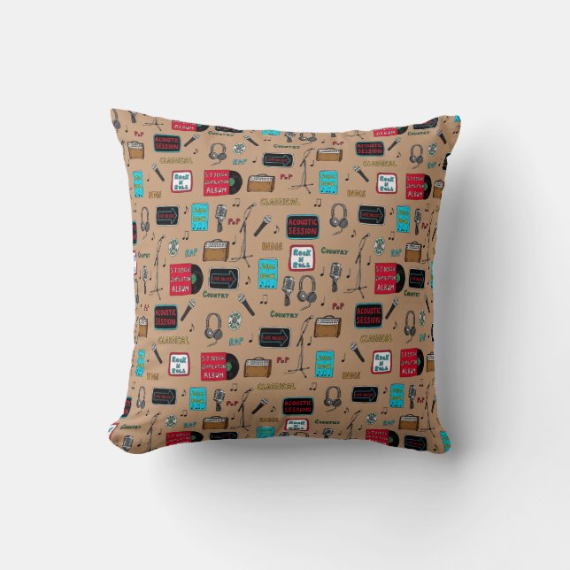 Music Pattern, Acoustic Session, Rock n Roll, Indi Cushion (Front)