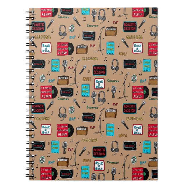 Music Pattern, Acoustic Session, Rock n Roll, Indi Notebook (Front)