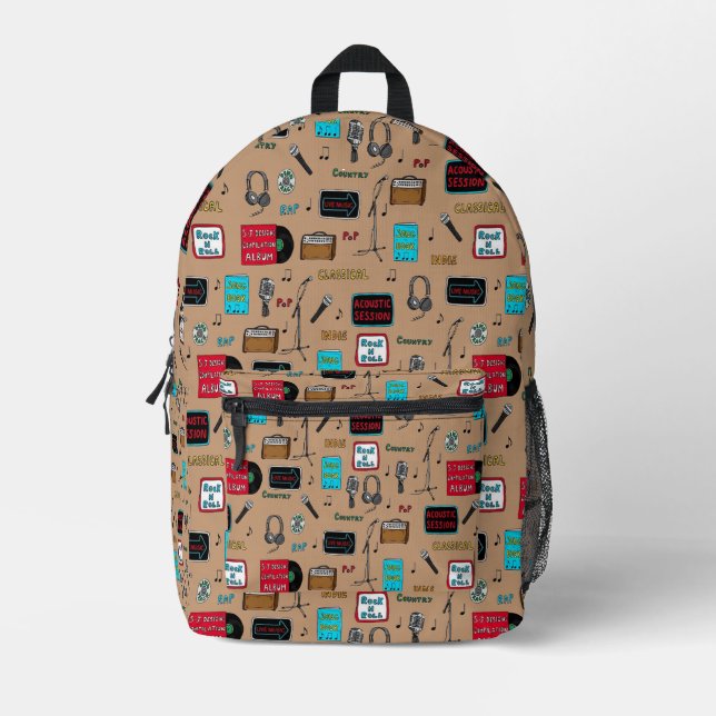 Music Pattern, Acoustic Session, Rock n Roll, Indi Printed Backpack (Front)