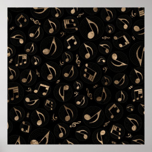 Music Pattern - Black and gold Poster