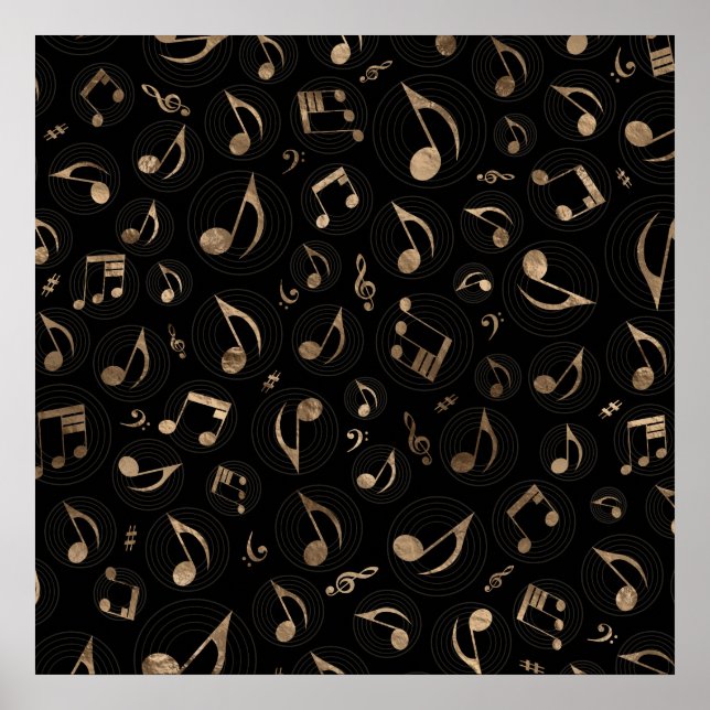 Music Pattern - Black and gold Poster (Front)