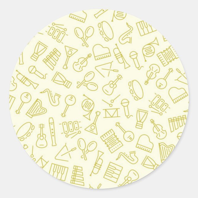 Music pattern classic round sticker (Front)