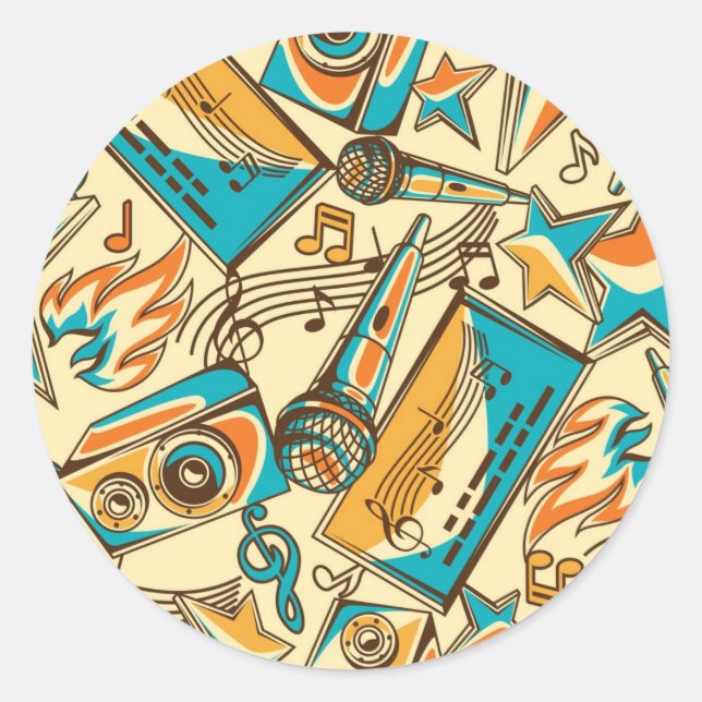 Music pattern classic round sticker (Front)