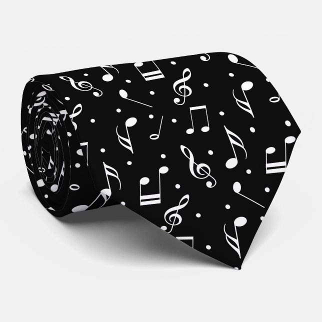 Music Pattern Classy Black & White Musical Tie (Rolled)