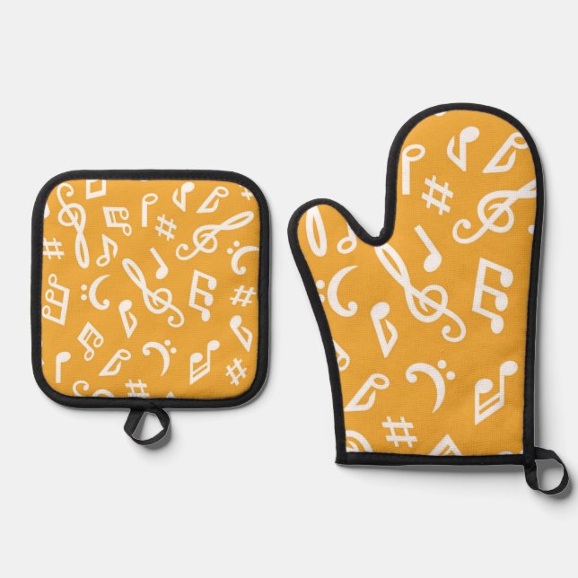 Music pattern oven mitt & pot holder set (Front)