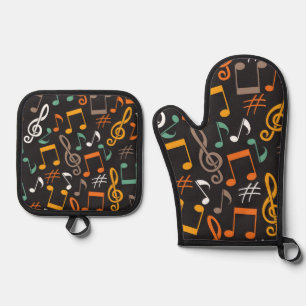Music pattern oven mitt & pot holder set