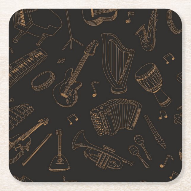 Music pattern square paper coaster (Front)