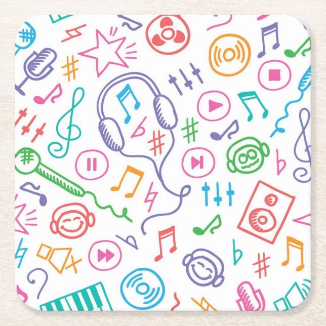 Music pattern square paper coaster (Front)