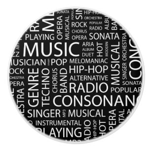 MUSIC pattern word cloud Ceramic Knob