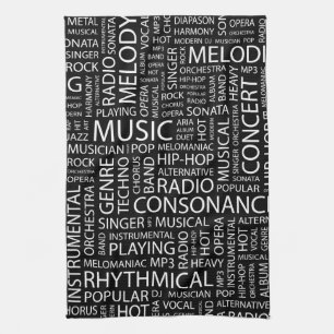 MUSIC pattern word cloud Tea Towel