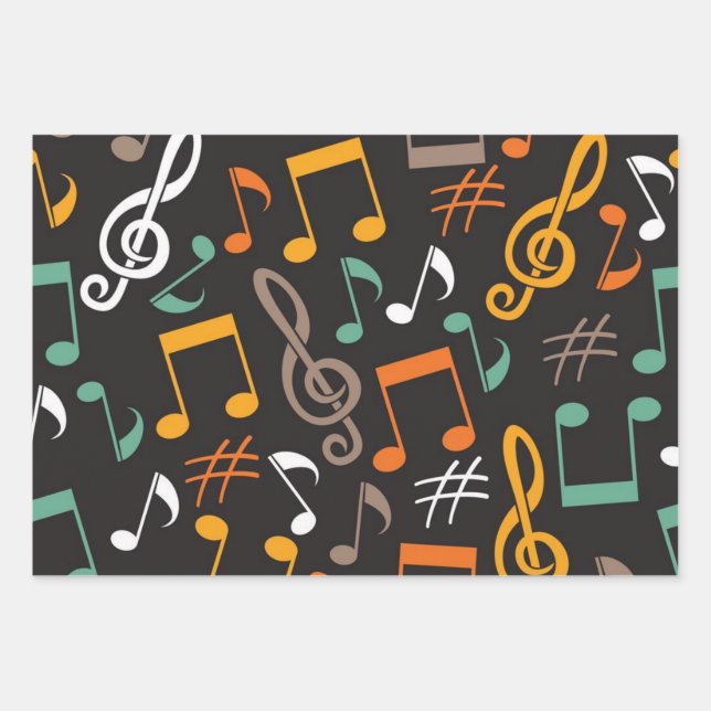 Music pattern wrapping paper sheet (Front)