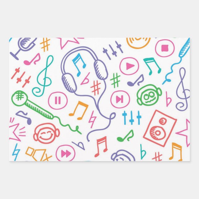 Music pattern wrapping paper sheet (Front)