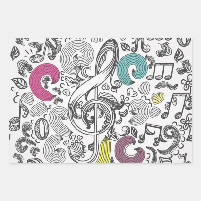 Music pattern wrapping paper sheet (Front)