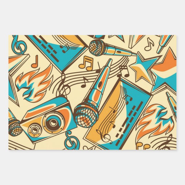 Music pattern wrapping paper sheet (Front)