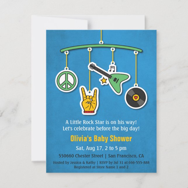 Music Peace Guitar Rock and Roll Baby Boy Shower Invitation (Front)