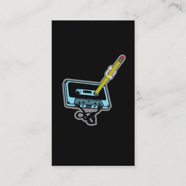 Music pencil winding up a cassette tape business card (Front)