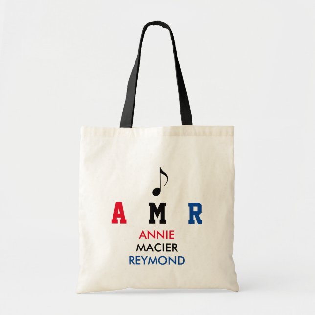 music personalised / monogrammed / custom initials tote bag (Front)
