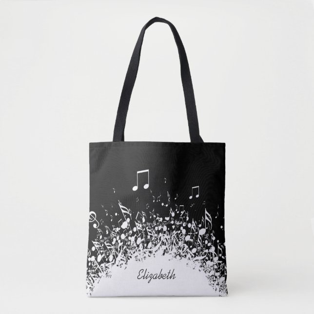 music personalised name black white tote bag (Front)