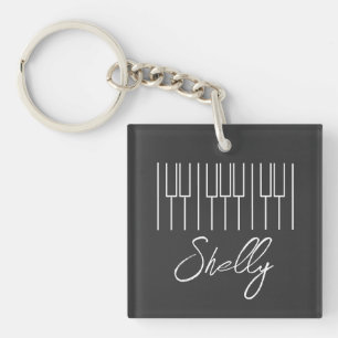 Music Piano Keyboard Teacher Simple Line Drawing Key Ring