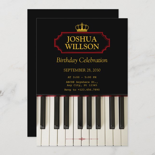 Music Piano Keys birthday Invitation (Front/Back)