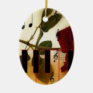 Music Piano Keys Notes Teacher Roses Instruments Ceramic Ornament