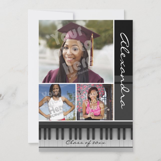 Music Piano Keys, Photo Graduation Invitation (Front)