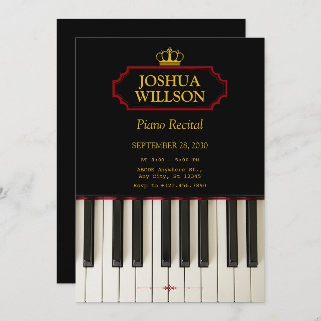 Music Piano Keys recital concert Invitation (Front/Back)