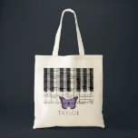 music piano lavender butterfly name tote bag<br><div class="desc">music piano personalized name bag</div>