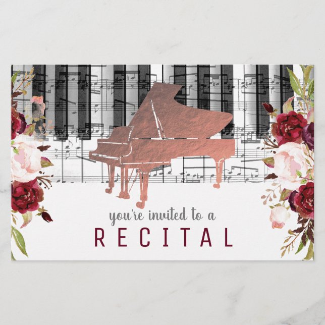 music piano marsala watercolor flowers flyer (Front)